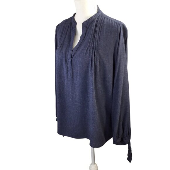 Lucky Brand Pin Tuck Blue Top Size Large Relaxed Breezy Rayon Tie Sleeve Rayon - Picture 3 of 7